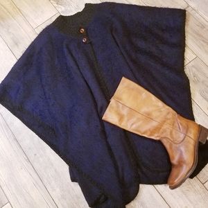 Vintage Black and Blue Poncho one size